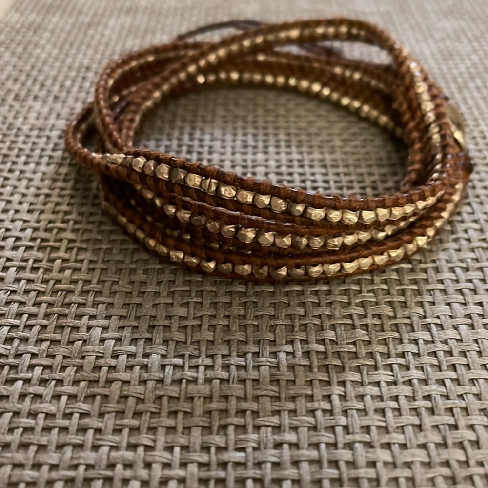 Chan Lui sterling silver wrap bracelet brown genuine leather, adjustable closure